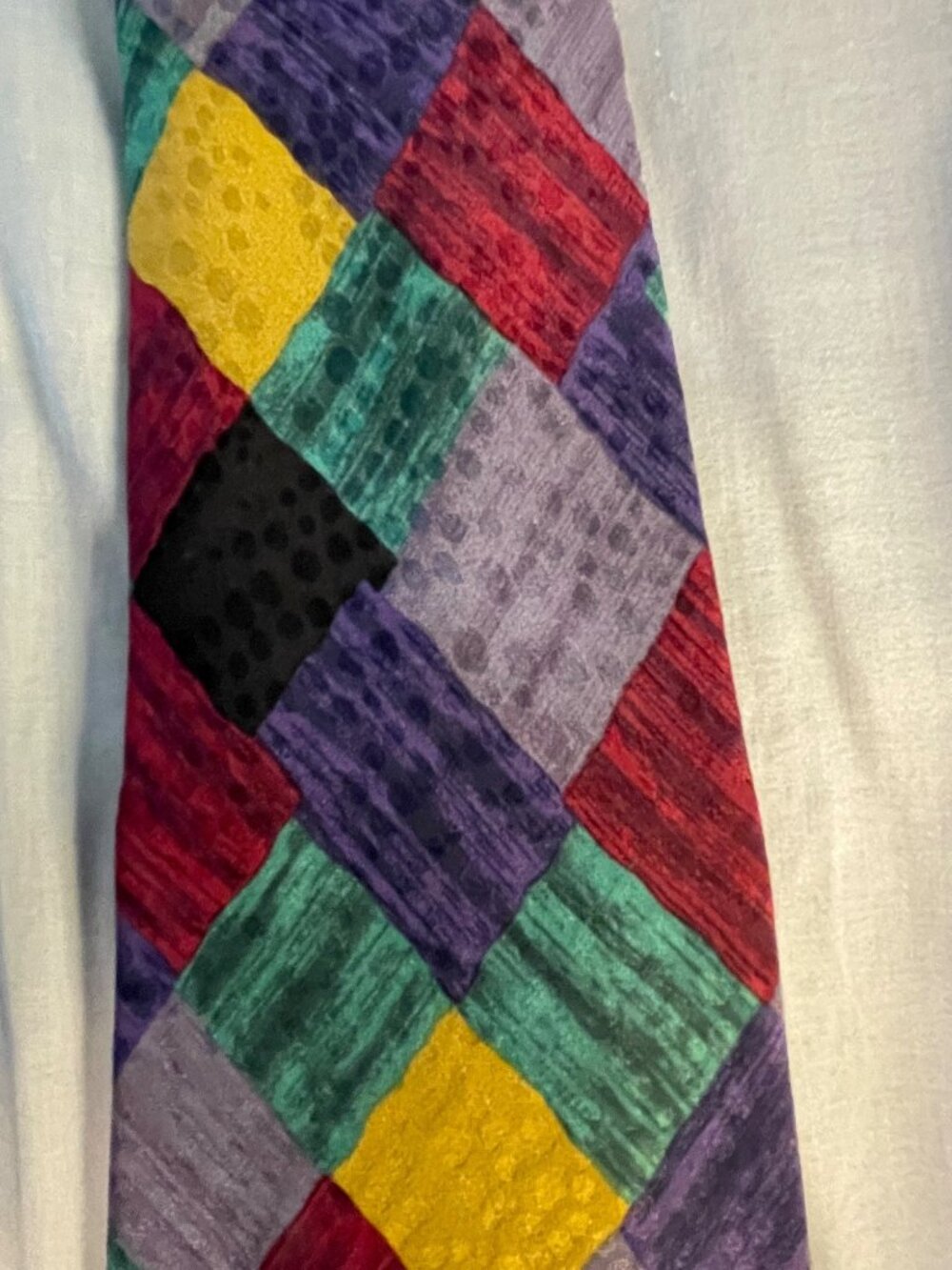 Zanzara Carnaval De Venise Mens Silk Tie Multicolor Geometric Patchwork Design - Picture 5 of 6